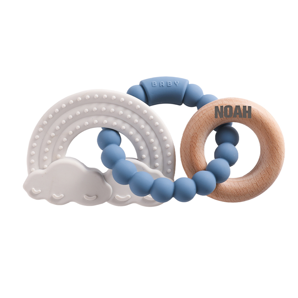Personalised Baby Food Silicone & Wooden Sensory Teething Ring | CWToy162
