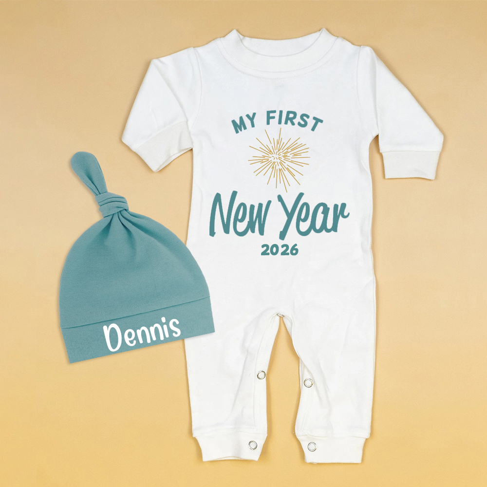 Personalized Baby 1st New Year Romper and Hat Set | CWBaby128
