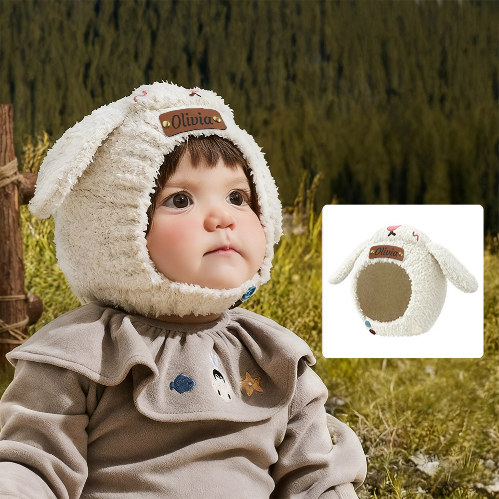 Personalized Leather Patch Adorable Animals Warm Winter Hat | HSKid73