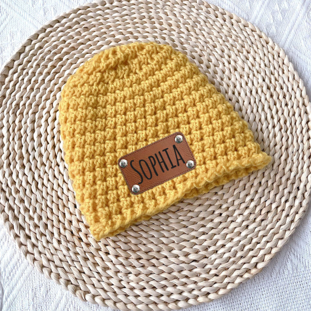 Personalized Leather Patch Baby Winter Warm Knitted Hat | HSKid76