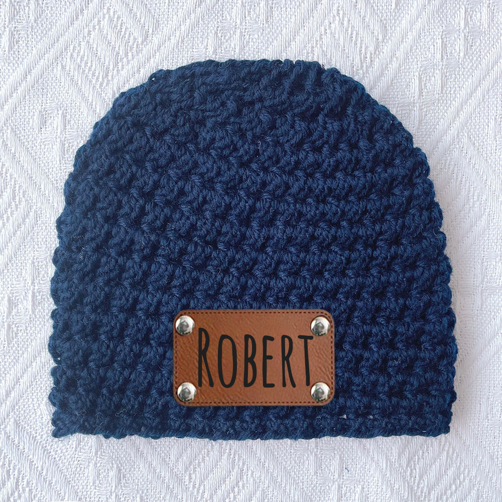 Personalized Leather Patch Baby Winter Warm Knitted Hat | HSKid76