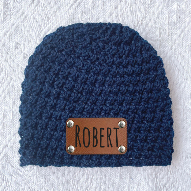 Personalized Leather Patch Baby Winter Warm Knitted Hat | HSKid76