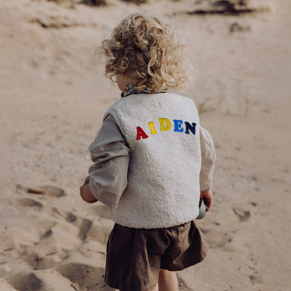 Personalized Colorful Letter Patch Toddler Sherpa Fleece Vest | CWBaby339