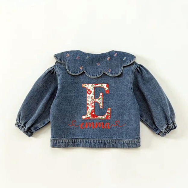 Personalized Monogramed Lovely Bubble Sleeves Denim Jacket | CWBaby341