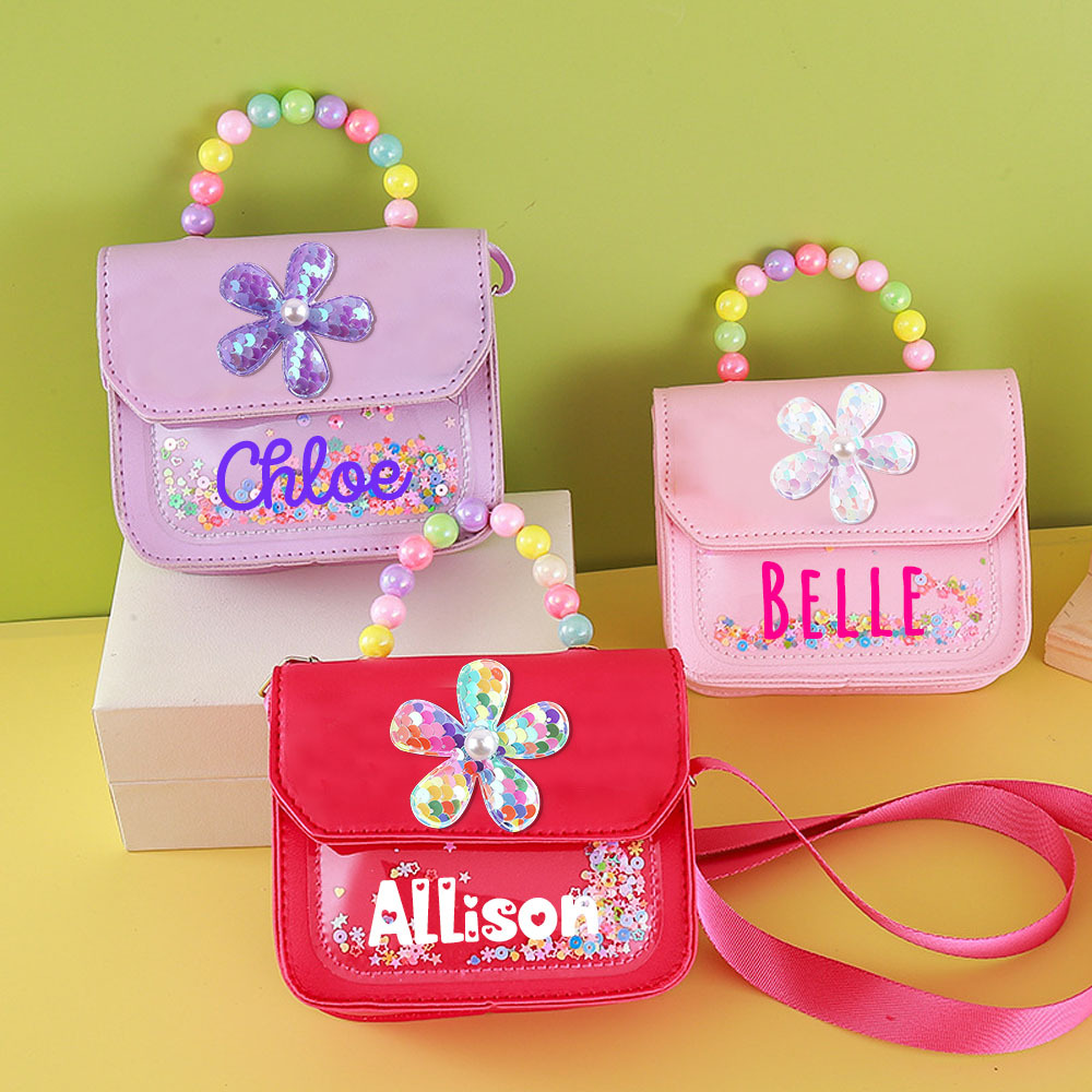 Personalized Name Little Flower Pearl Handbag for Kids  | KKBag10