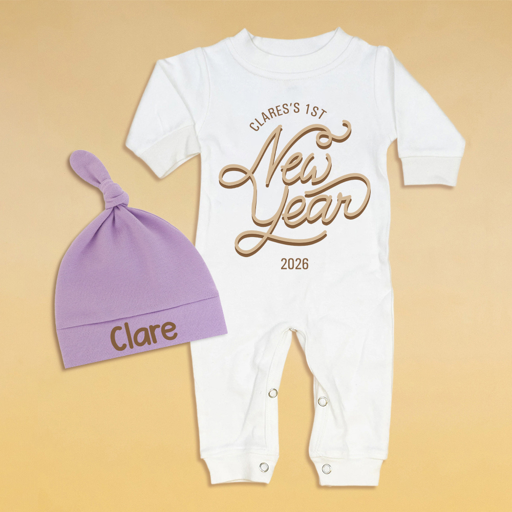 Personalized Baby 1st New Year Romper and Hat Set | CWBaby345