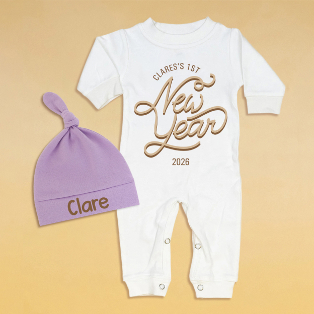 Personalized Baby 1st New Year Romper and Hat Set | CWBaby345