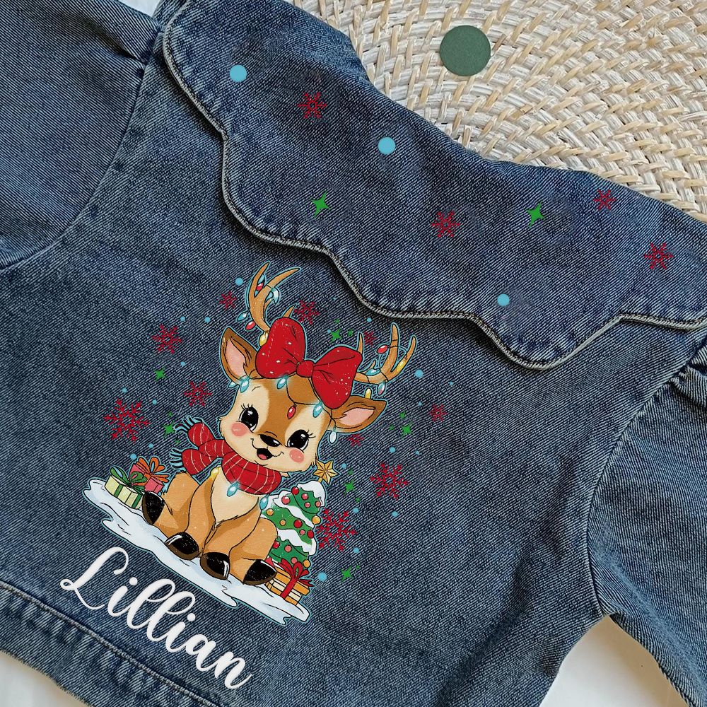 Personalized Christmas Lovely Bubble Sleeves Denim Jacket | CWBaby347