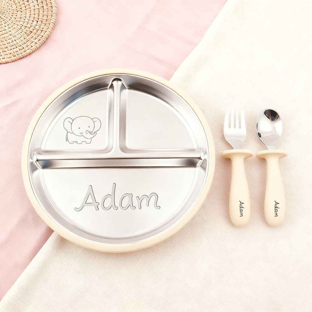 Personalised Baby Stainless Steel Plate Fork & Spoon Set | CWBaby352