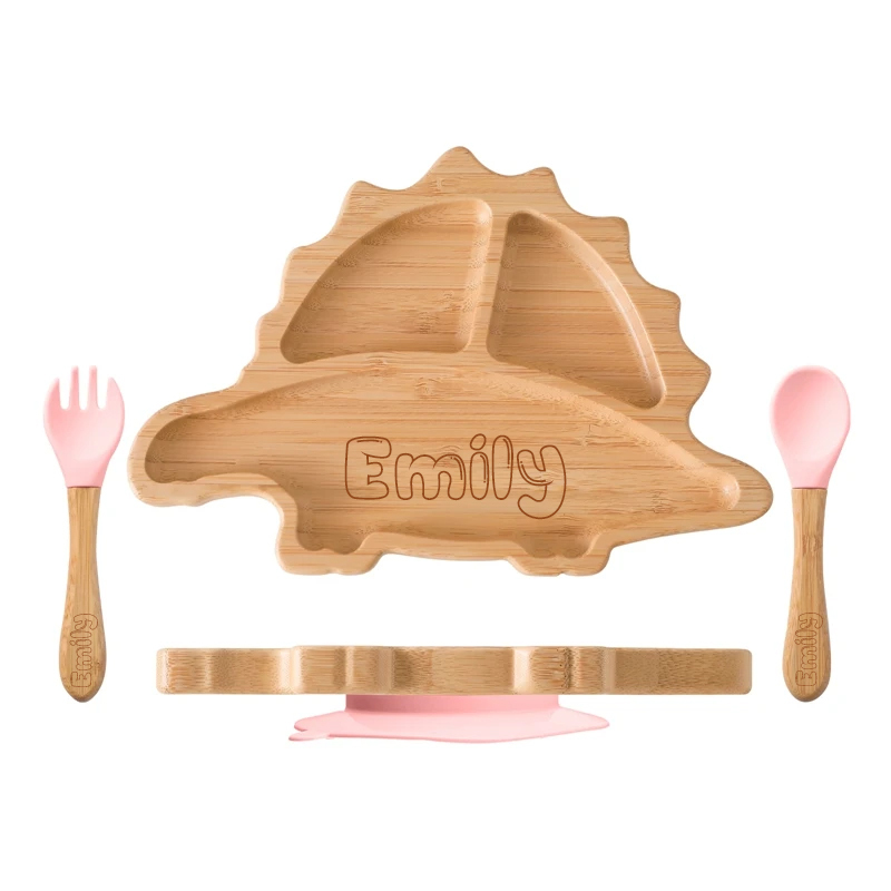Personalised Baby Bamboo Dinosaur Plate Set | CWBaby20