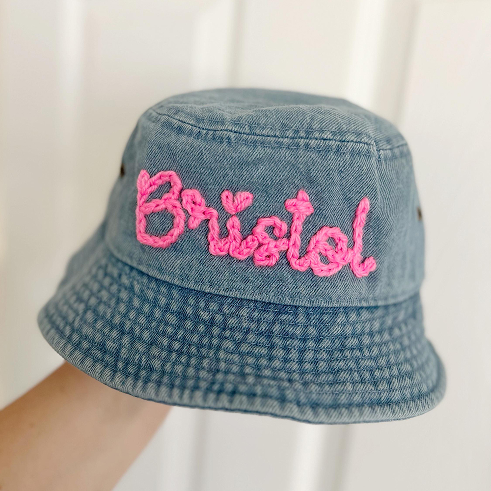 Personalized Baby Hand Embroidery Denim Bucket Hat | CWBeach205