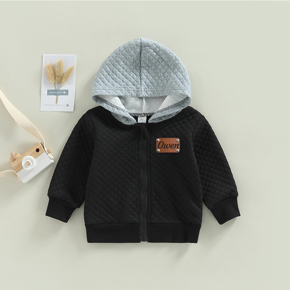 Personalized Leather Patch Toddler Plaid Lightweight Jacket | CWBaby358