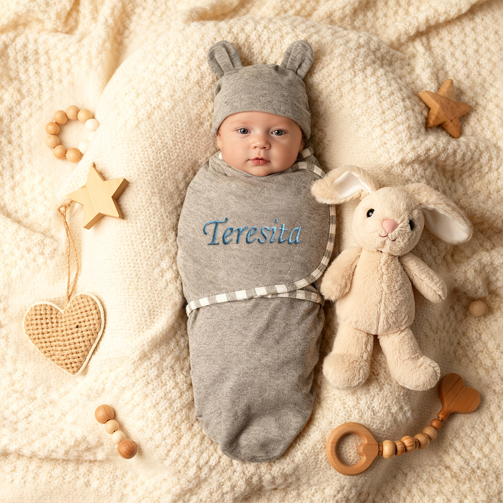 Personalized Embroidered Baby Soft Cotton Newborn Swaddle | CWBaby357