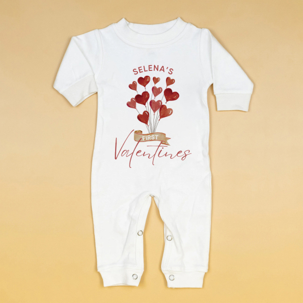 Personalized Baby First Valentine Romper and Hat Set | CWBaby373