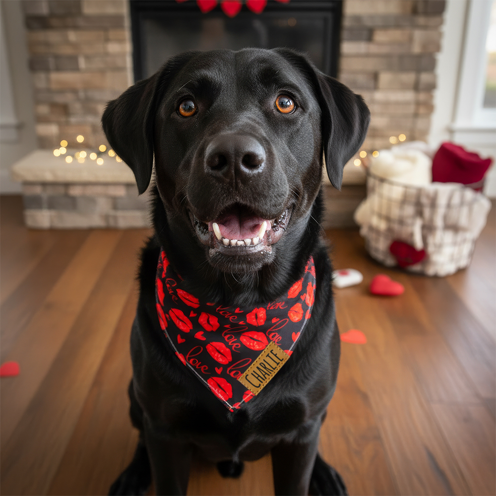 Personalized Leather Patch Valentine's Day Pet Bandana | BKPet289