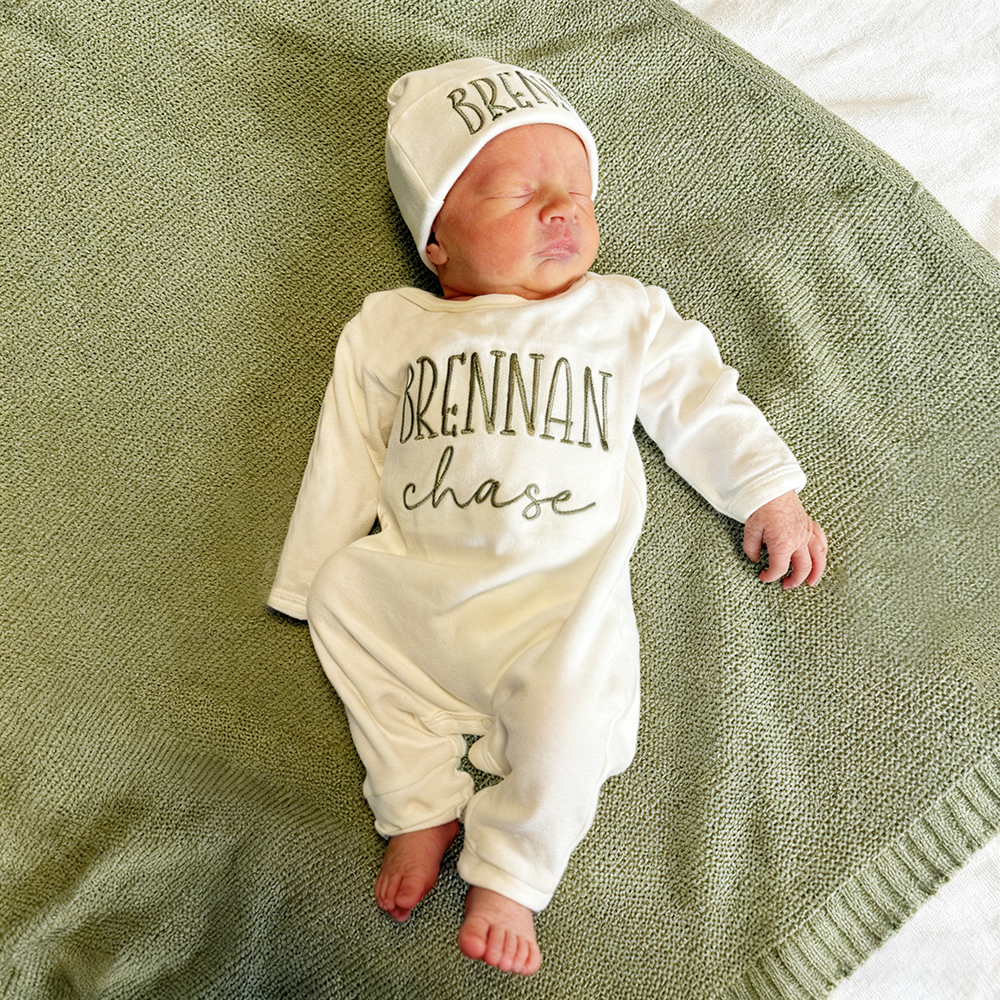 Personalized Embroidery Baby Coming Home Romper and Hat Set | CWBaby379