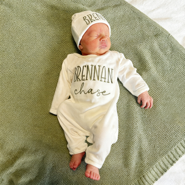 Personalized Embroidery Baby Coming Home Romper and Hat Set | CWBaby379