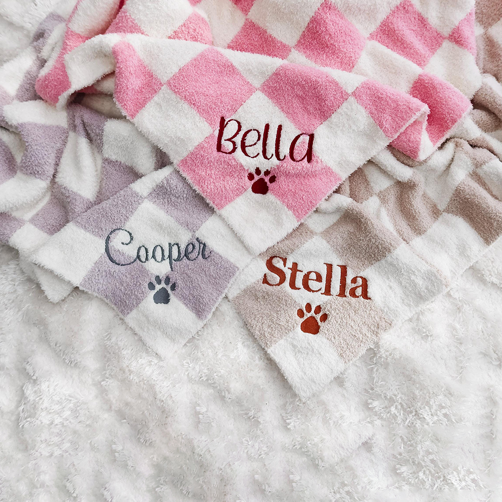 Personalized Embroidered Pet Checker Soft Blanket | BKPet301