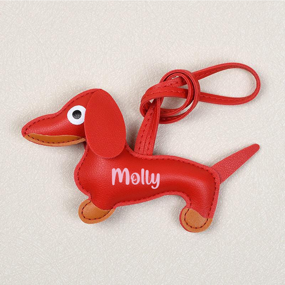 Personalized Lovely Leather Dachshund Keychain | CWGift08