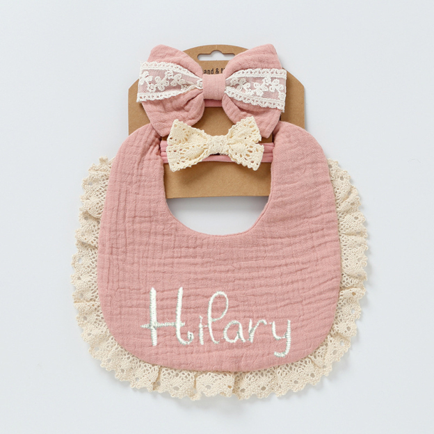 Personalized Embroidered Baby Bibs Headband Set | CWBaby29