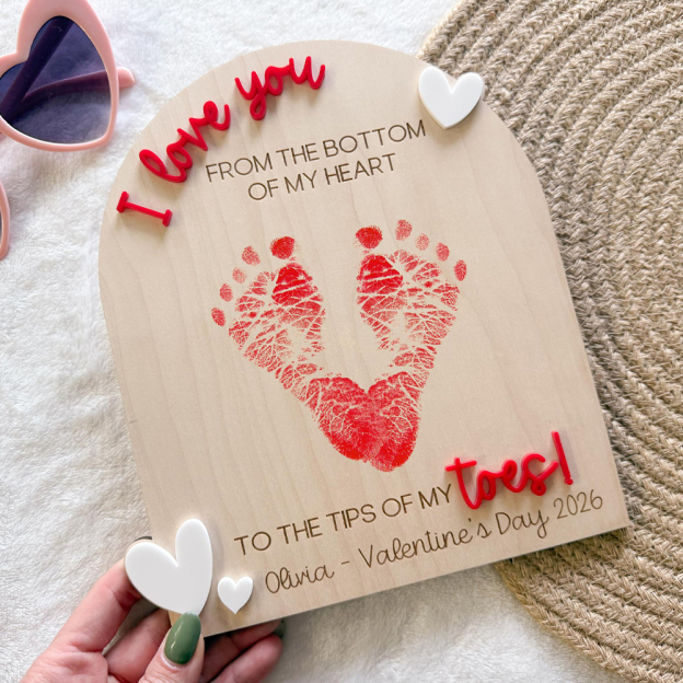 Personalized Baby First Valentine's Day Footprint Sign Keepsake | ValGift06