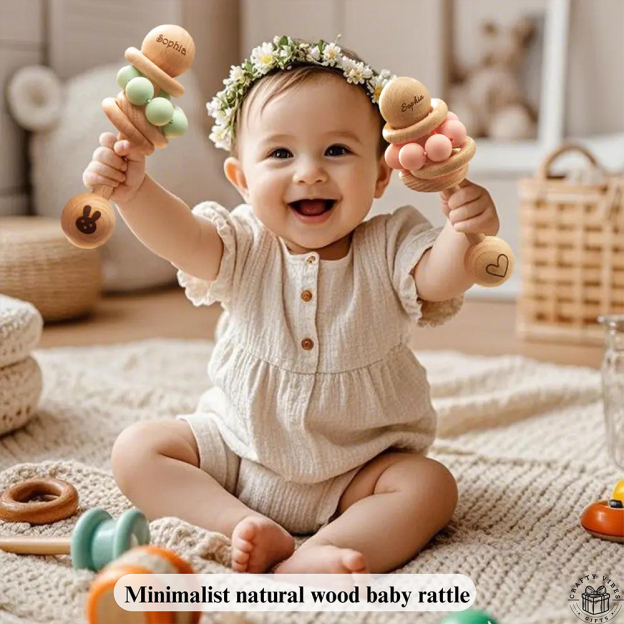 Personalized Baby Sensory Wooden Rattle Toys | CWToy171