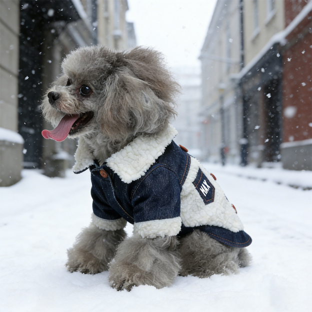 Personalized Pet Winter Warm Sherpa Denim Jacket | BKPet344