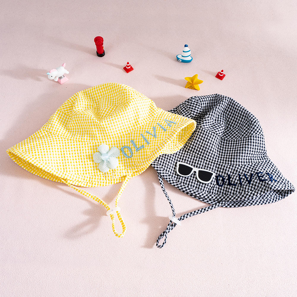 Personalized Embroidery Plaid Seersucker Sun Hat | CWBeach210
