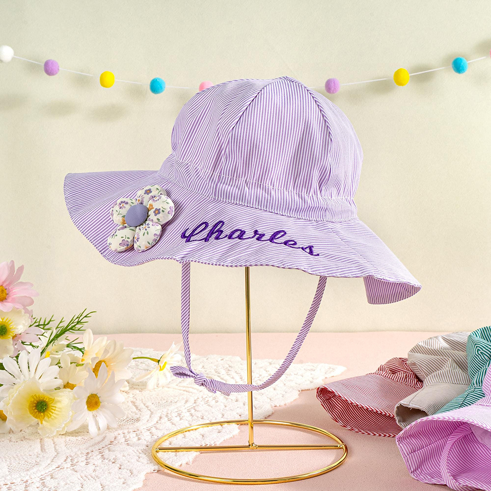 Personalized Embroidery Lovely Stripes Sun Protection Hat | CWBeach211