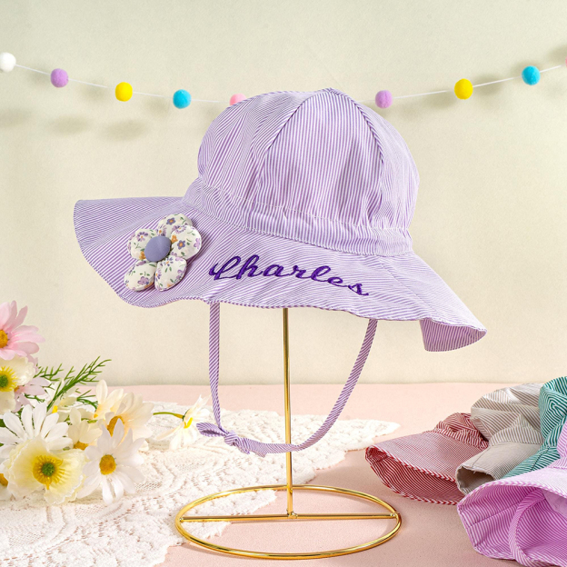 Personalized Embroidery Lovely Stripes Sun Protection Hat | CWBeach211