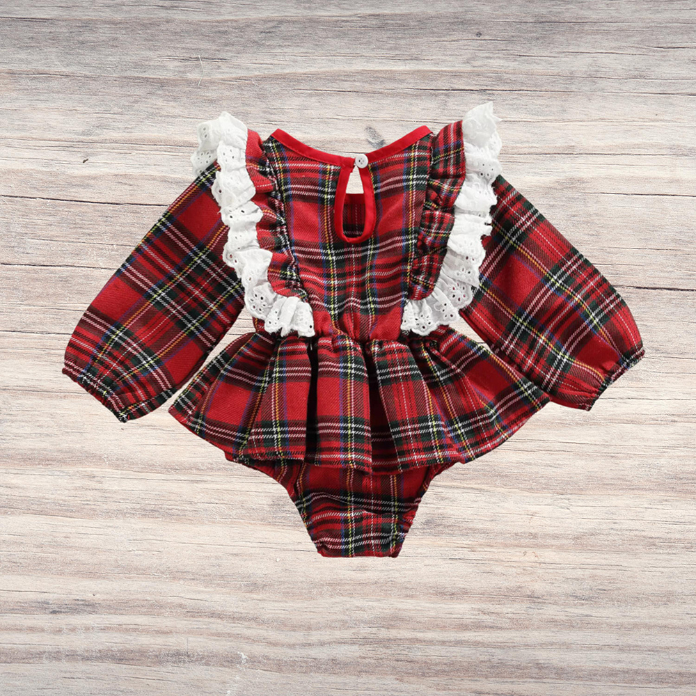 Personalized Christmas Baby Girl Lovely Plaid Romper | MCGift365