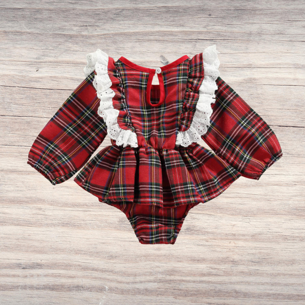 Personalized Christmas Baby Girl Lovely Plaid Romper | MCGift365