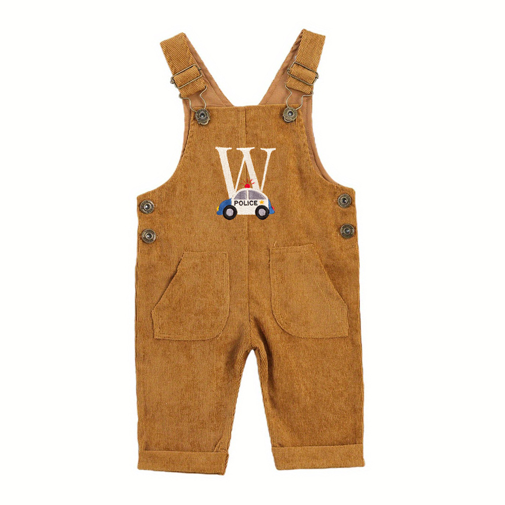 Personalized Embroidery Corduroy Baby Suspenders Jumpsuit | CWBaby387