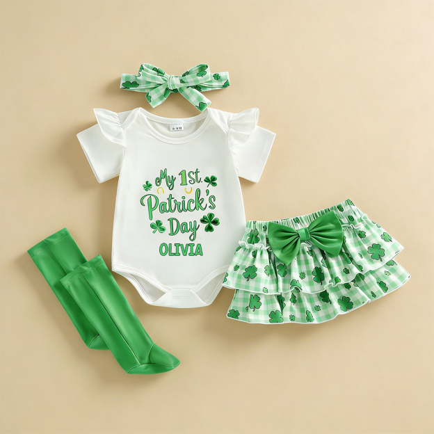 Personalized Baby Girl First St. Patrick's Day Outfit Set | CWBaby394