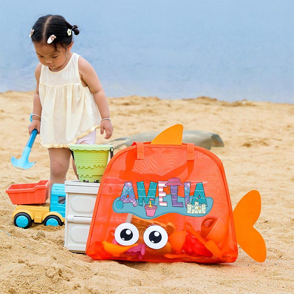 Personalized Adorable Fish Mesh Summer Beach Bag | CWBeach214