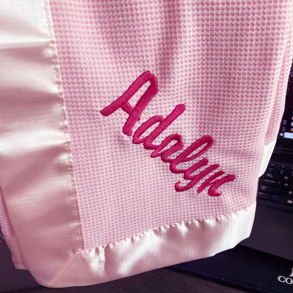 Personalized Embroidered Soft Satin Trim Waffle Baby Blanket | CWBaby397