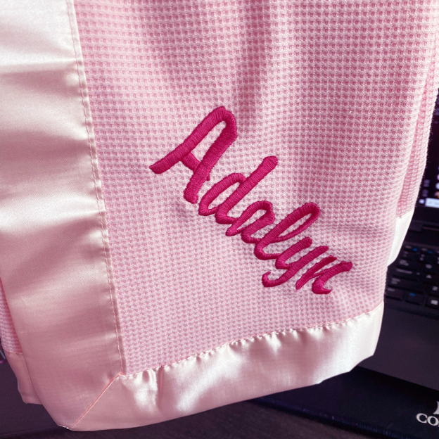 Personalized Embroidered Soft Satin Trim Waffle Baby Blanket | CWBaby397