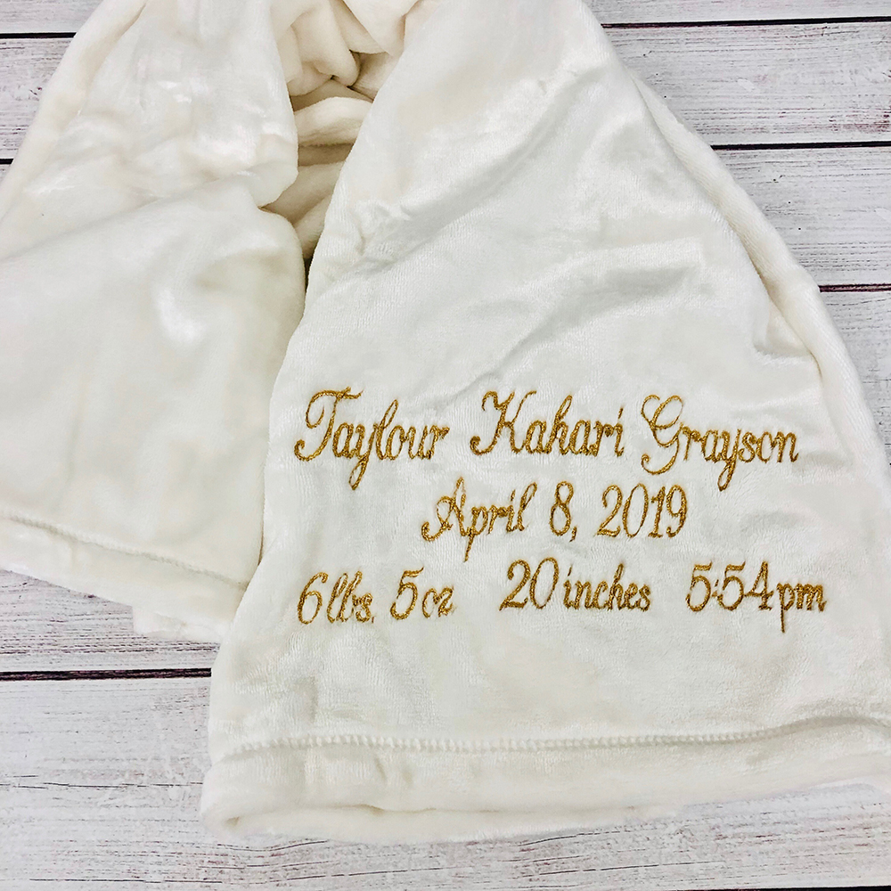 Personalized Embroidery Warm Birth Announcement Baby Blanket | CWBaby398