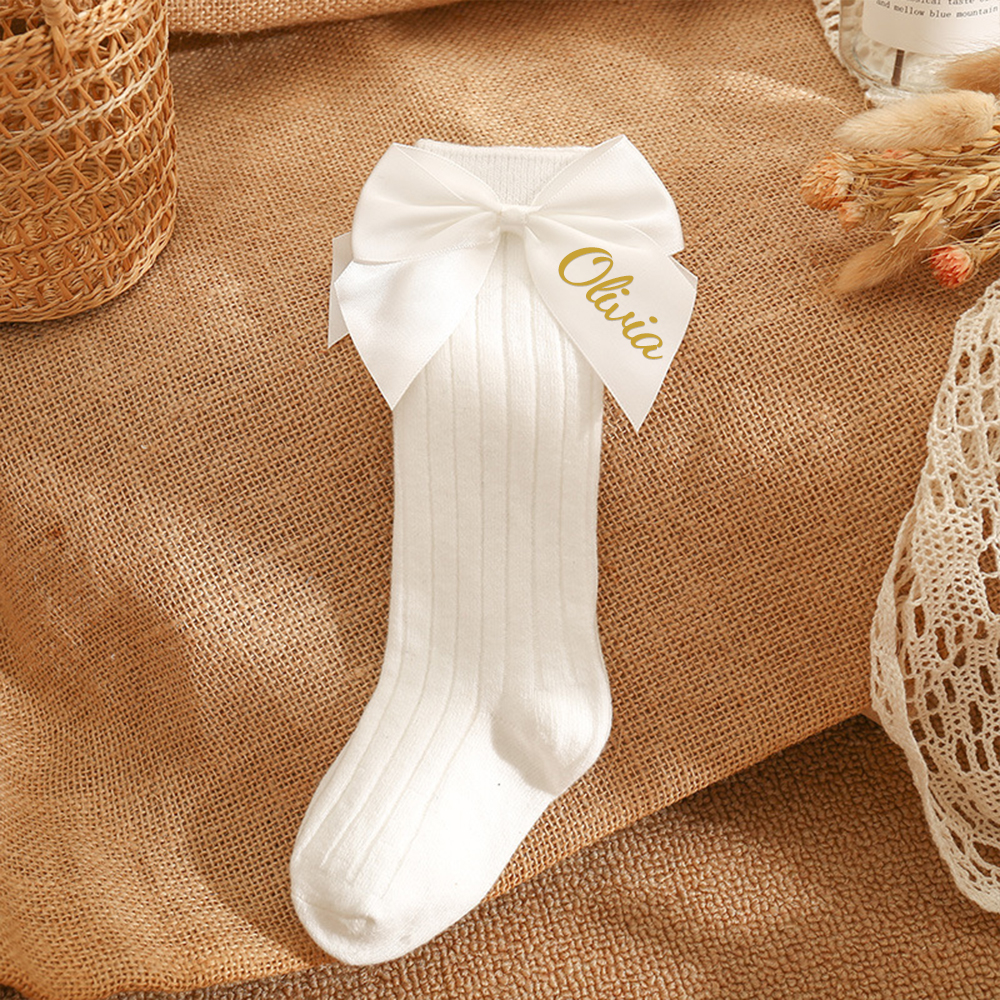 Personalized Baby Girl Satin Bow Socks | CWBaby434