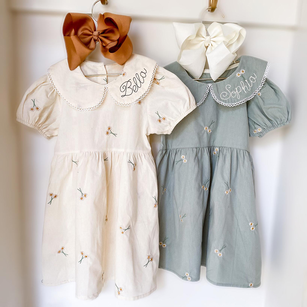 Personalized Girl's Monogrammed Floral Cotton Dress | CWBaby440