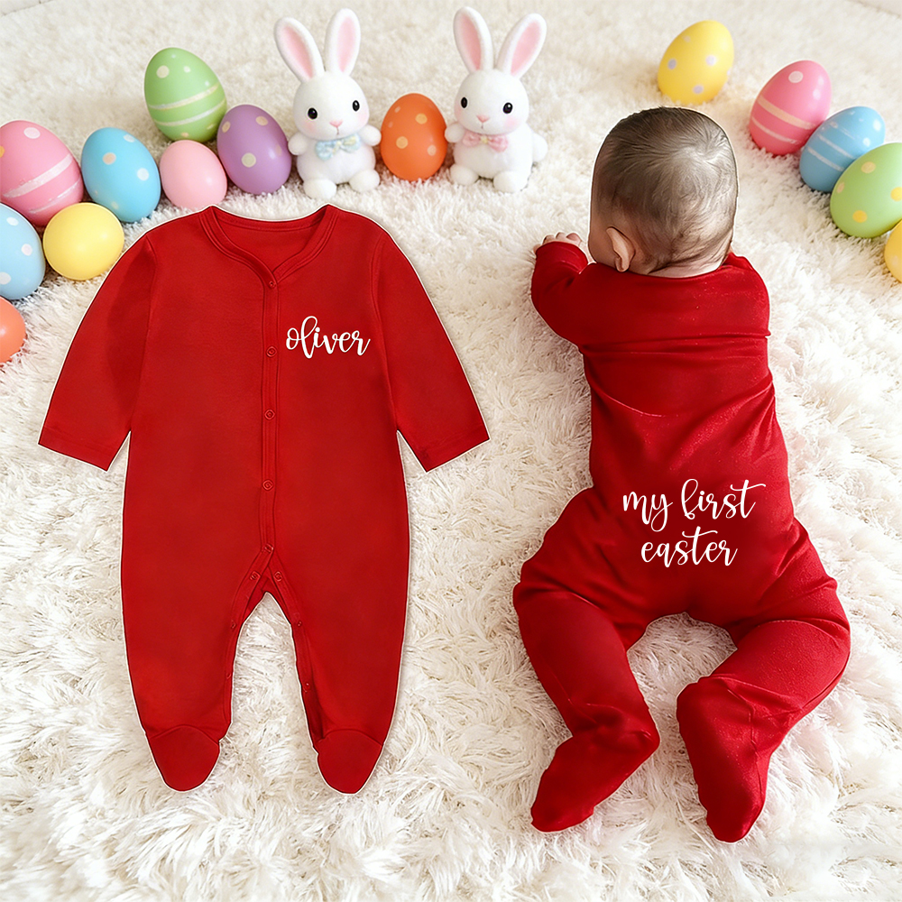 Personalized Baby First Easter Cozy Soft Long Sleeve Romper | CWEaster91