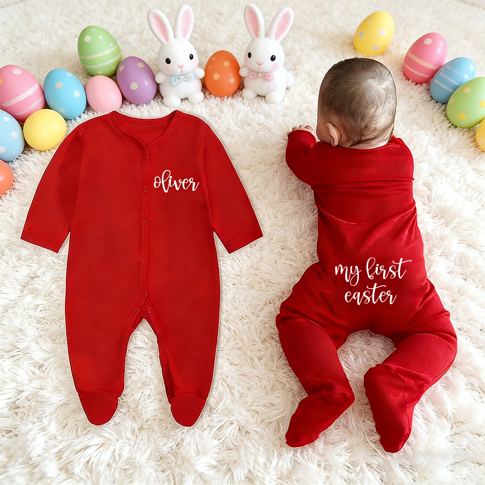 Personalized Baby First Easter Cozy Soft Long Sleeve Romper | CWEaster91