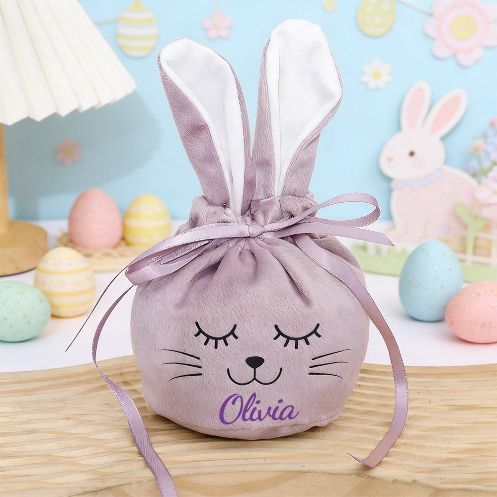 Personalized Easter Smiley Bunny Velvet Basket | CWEaster92