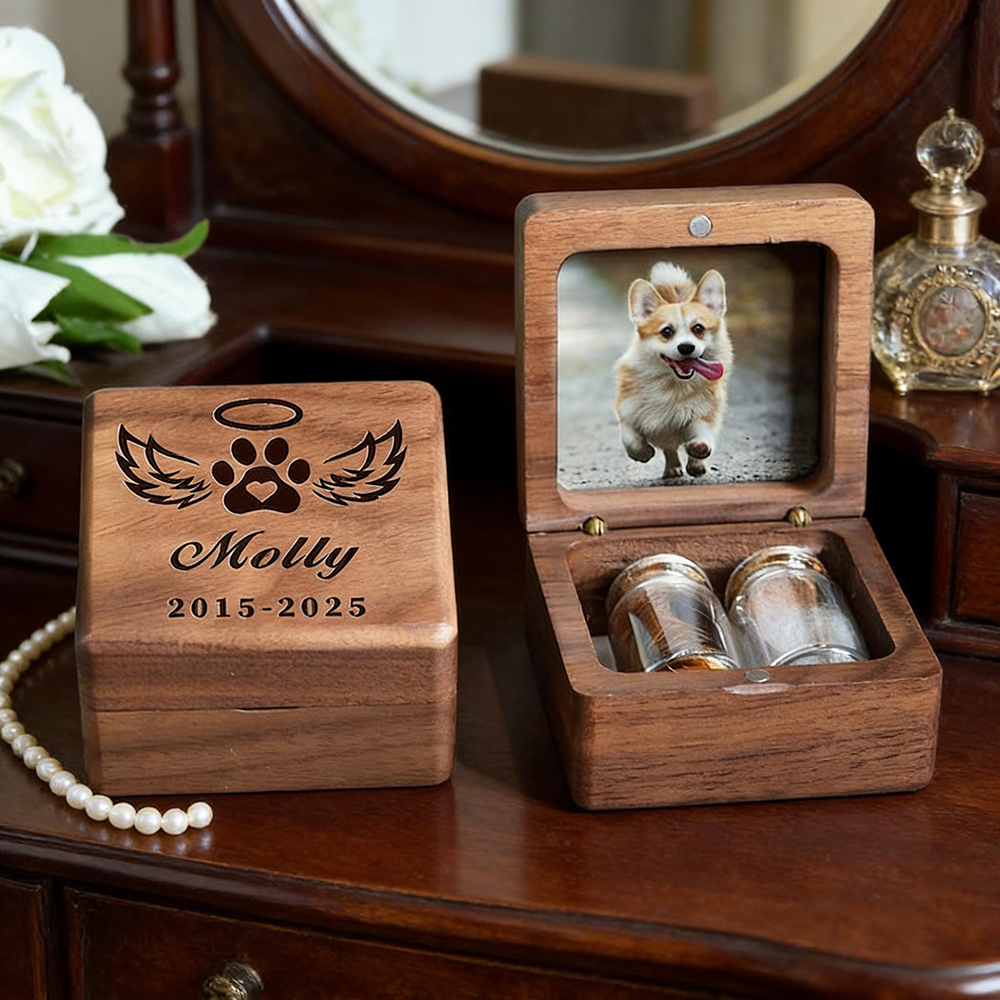 Personalized Wooden Pet Memorial Fur Keepsake Box | BKPet421