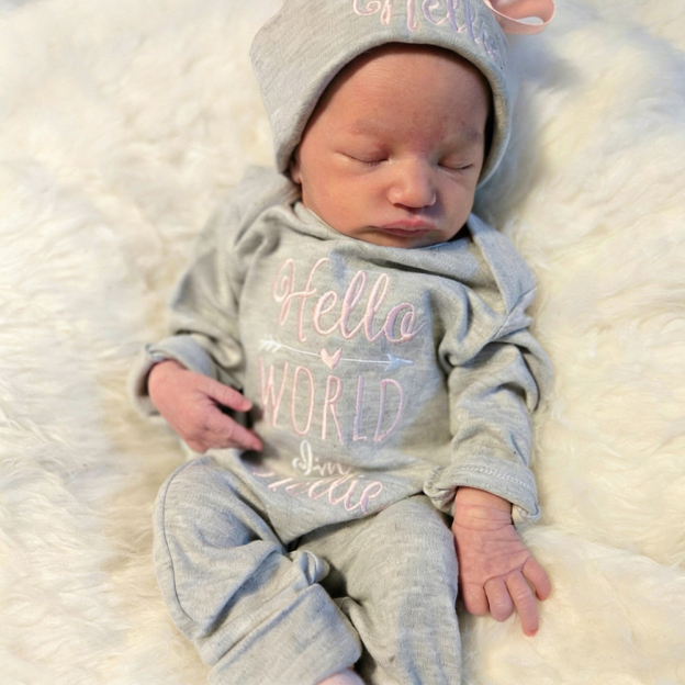 Personalized Embroidery Baby Girl Coming Home Romper and Hat Set | CWBaby425