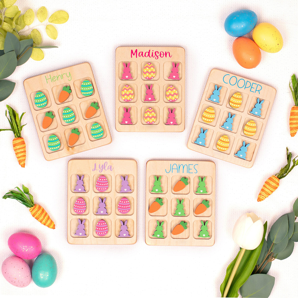 Personalized Kid Wooden Easter Gift Tic Tac Toe | CWEaster94