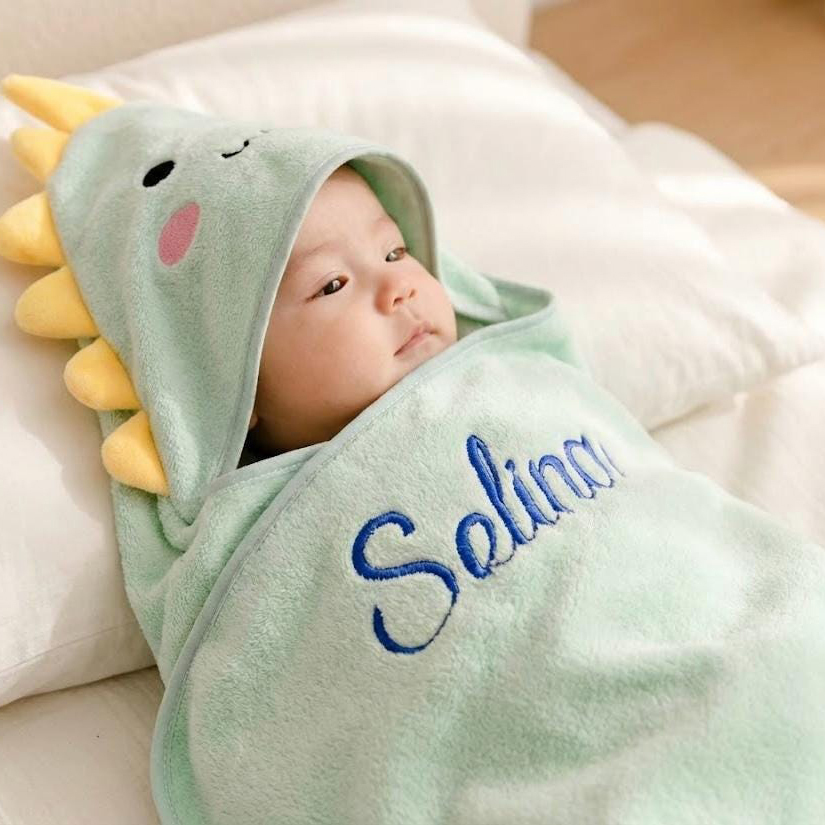 Personalized Embroidery Animal Coral Fleece Soft Hooded Towel | CWBaby142