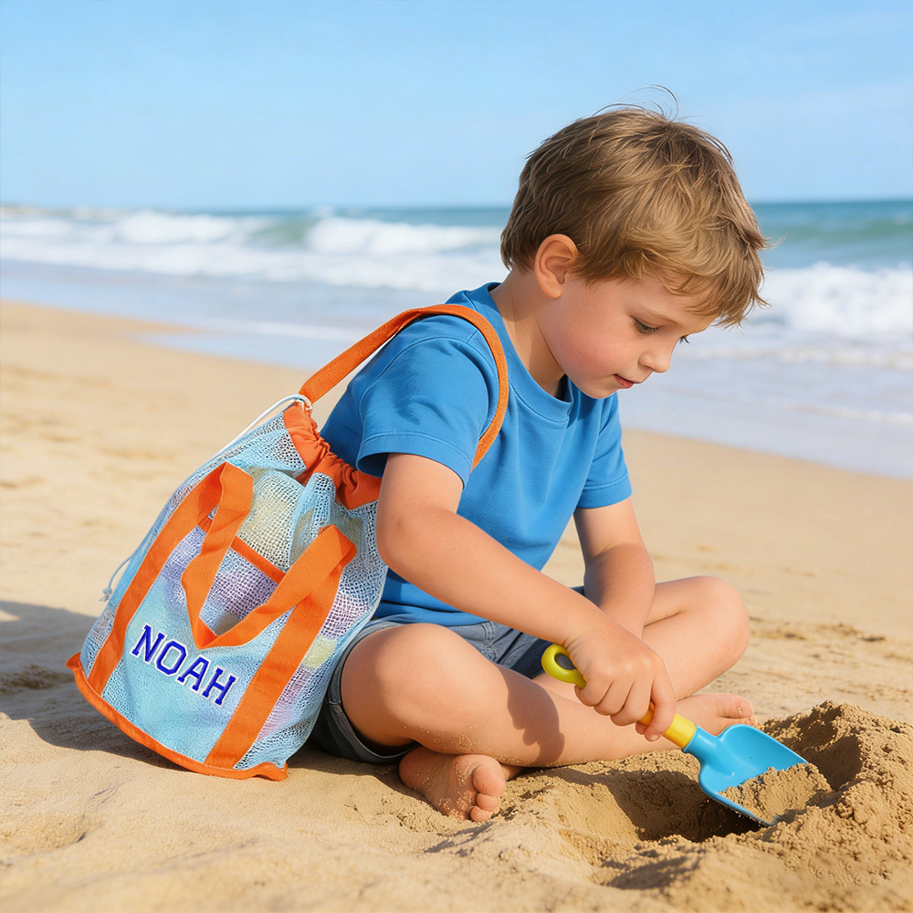 Personalized Letter Patch Summer Beach Mesh Bag | CWBeach219