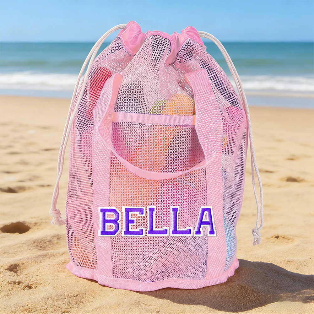 Personalized Letter Patch Summer Beach Mesh Bag | CWBeach219