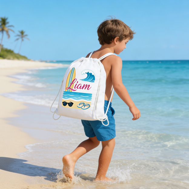 Personalized Kid Summer Beach Drawstring Bag | CWBeach220